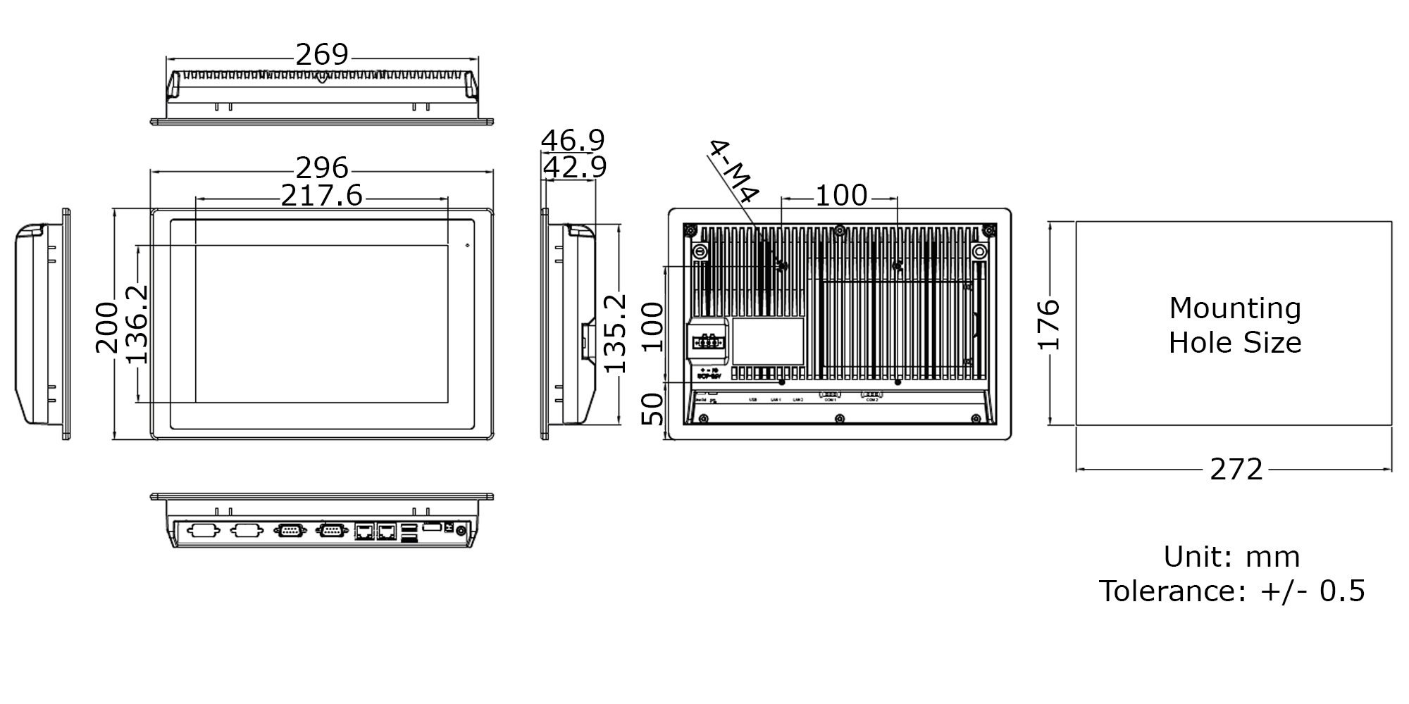 10" Industrial Panel PC Technical Drawing