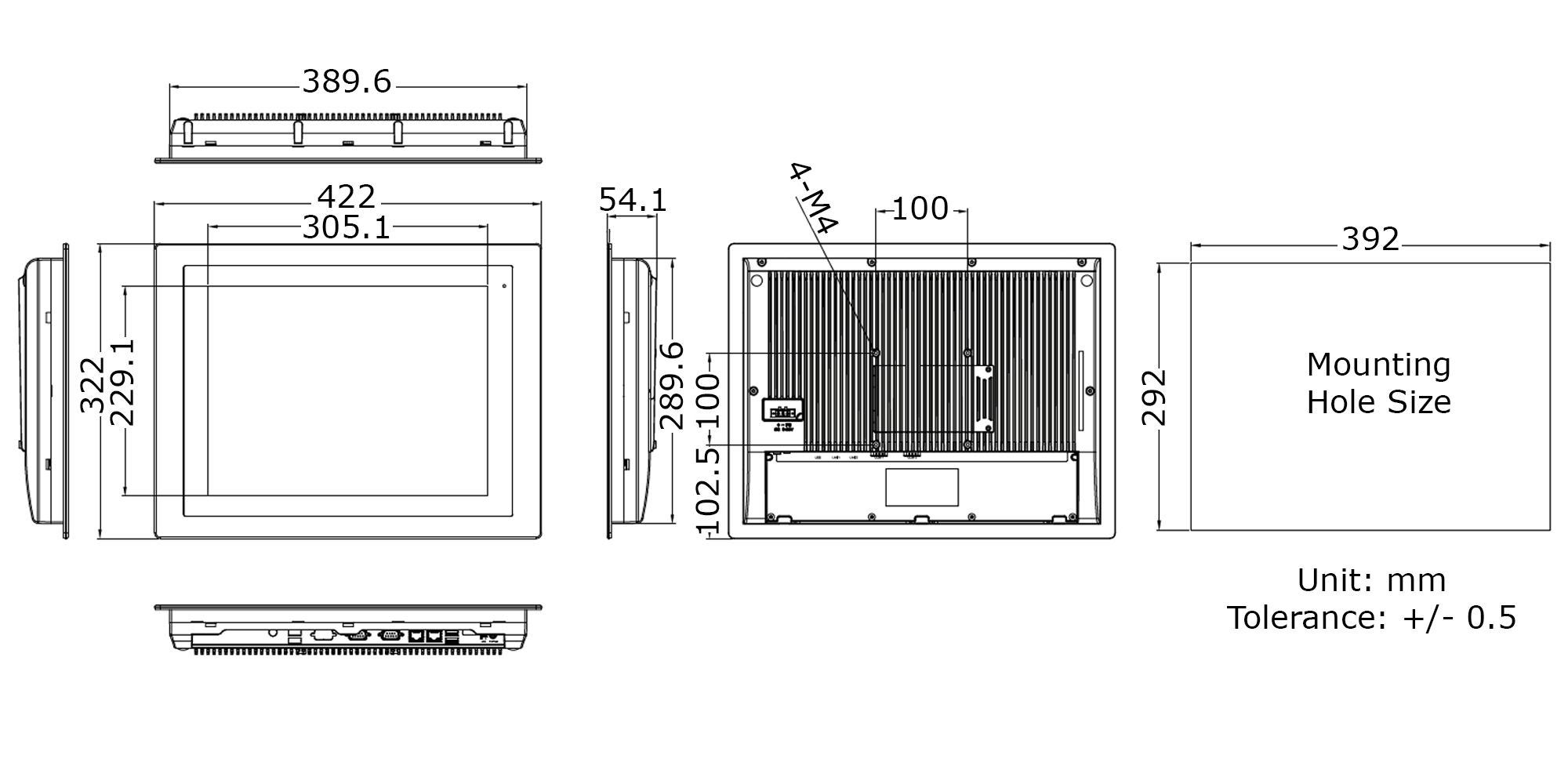 15" Industrial Panel PC Technical Drawing