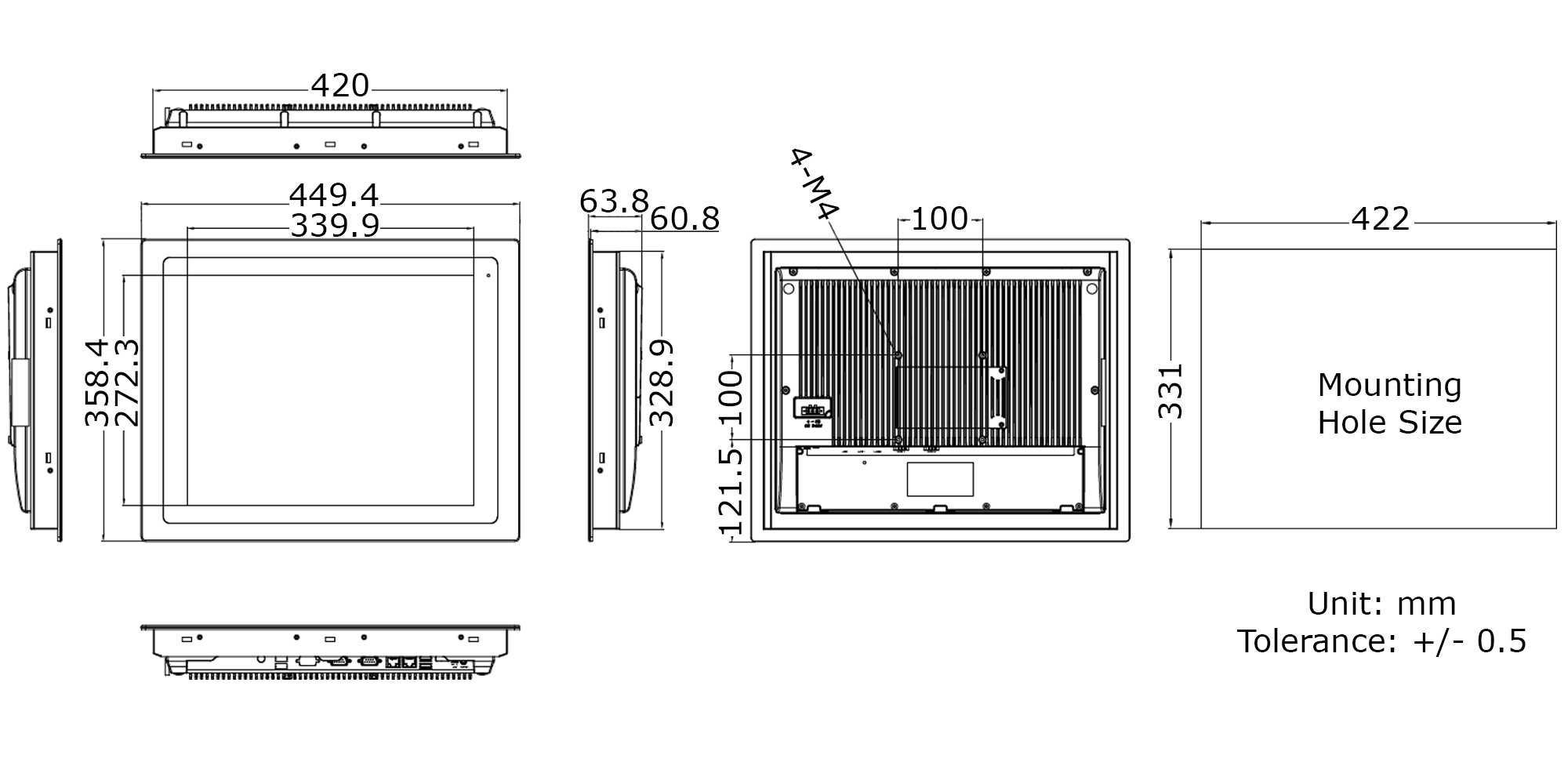 17" Industrial Panel PC Technical Drawing