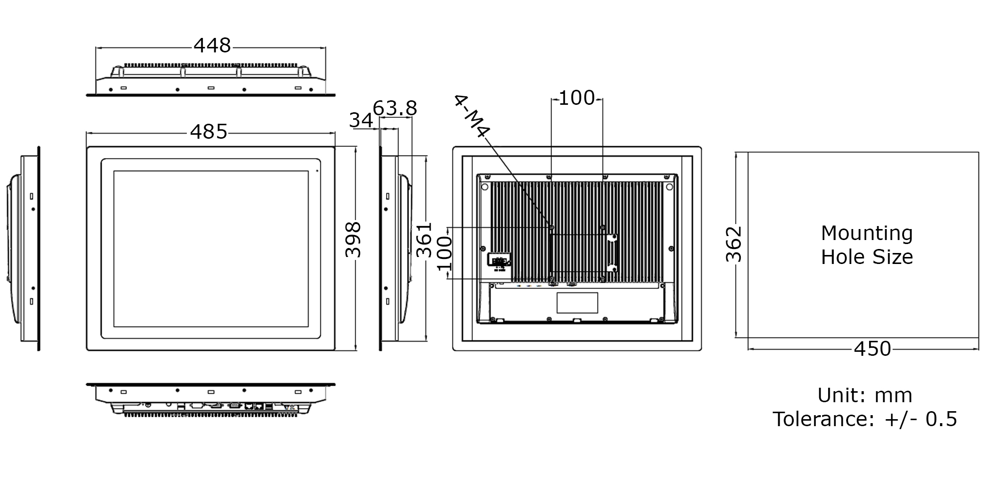 19" Industrial Panel PC Technical Drawing