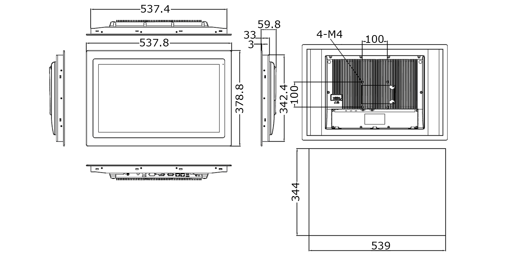 22" Industrial Panel PC Technical Drawing