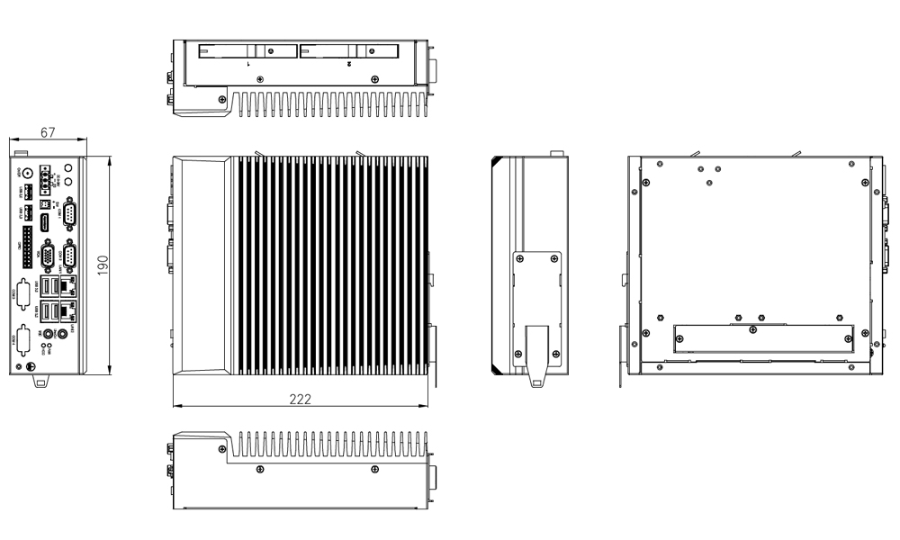 Machine Vision Box PC Din Rail Tech Drawing