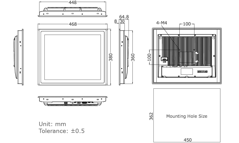 Industrial Monitor Technical Drawing