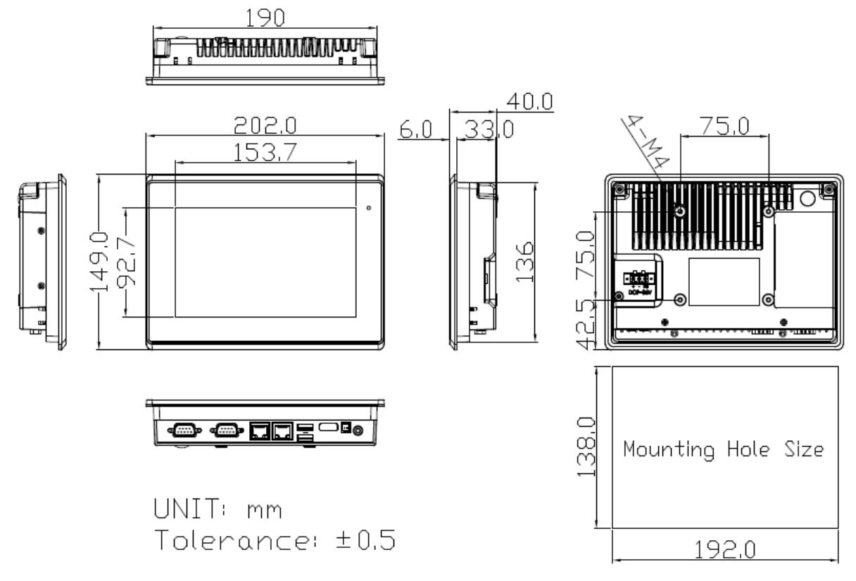 7" Fanless Industrial Technical Drawings