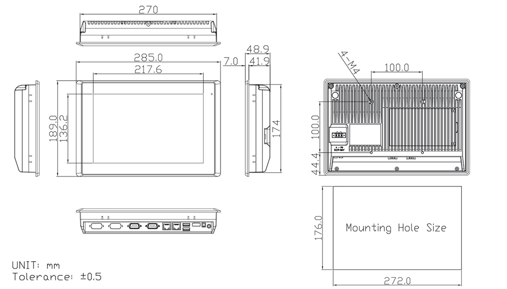 10-inch Industrial Computer Dimensional Drawing