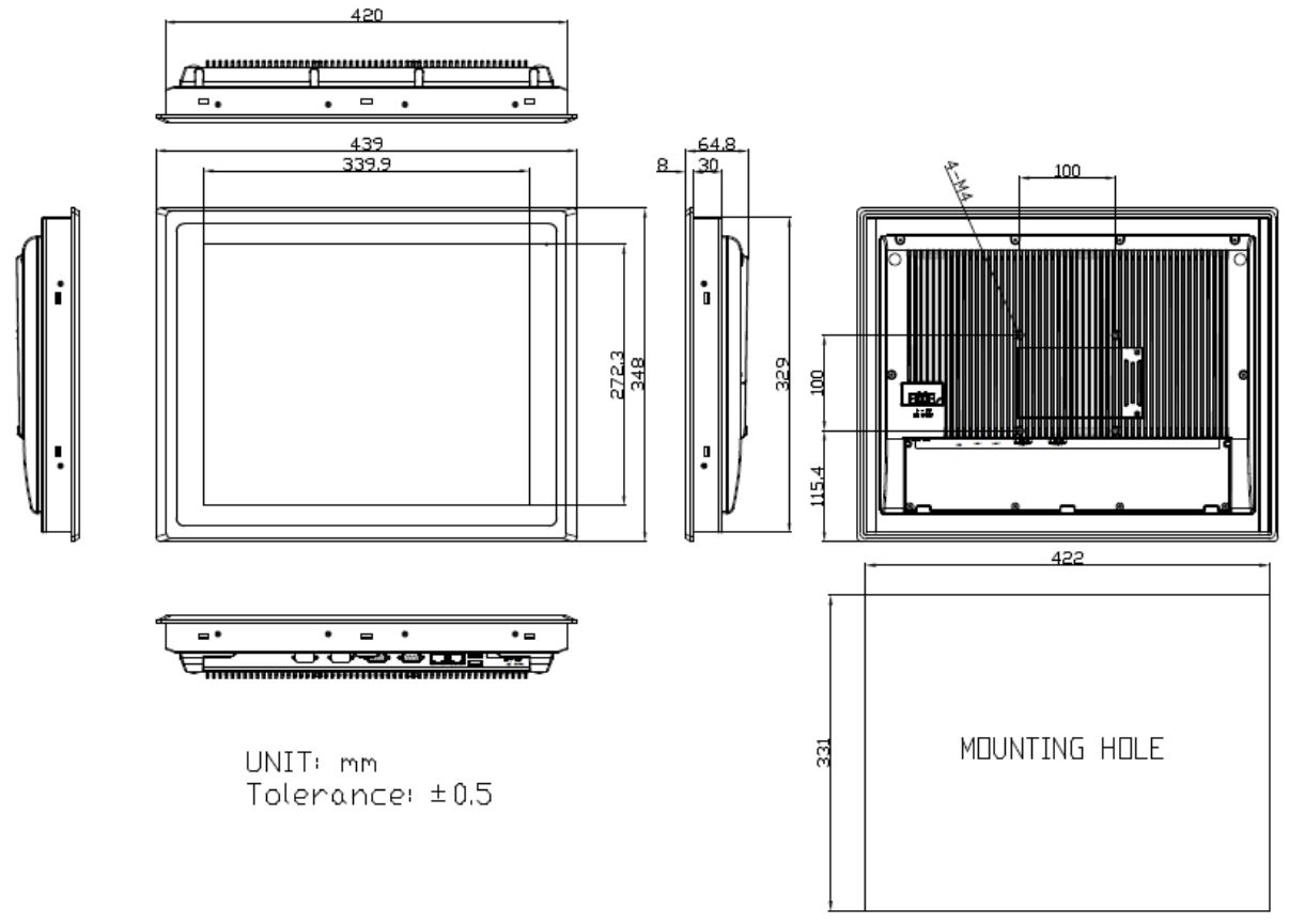17" Panel PC Technical Drawing