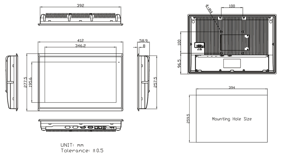 16" Fanless Panel PC Drawing