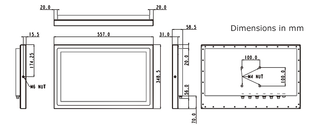 Waterproof Computer dimensional drawing