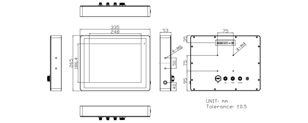 12" Waterproof Panel PC Tech Drawing