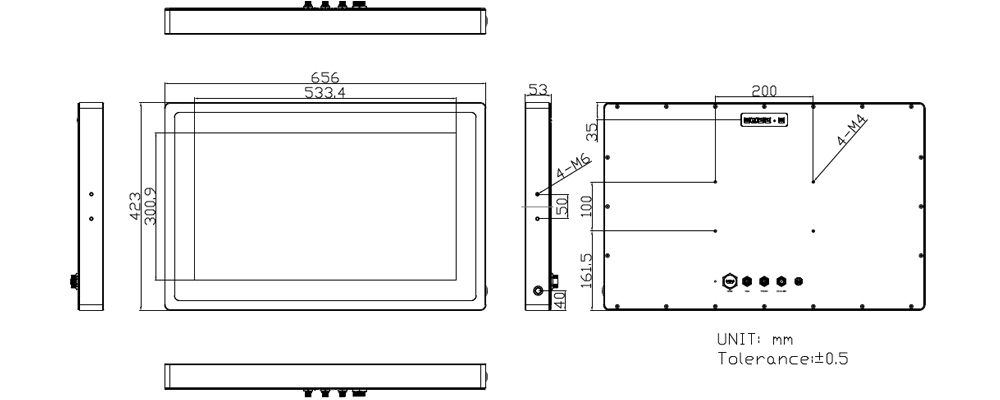 24" Waterproof Touchscreen Monitor Technical Drawing