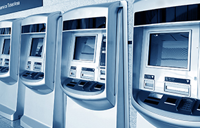 Row of industrial panel pc kiosks