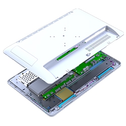 Back panel interior and exterior view of an all-in-one computer