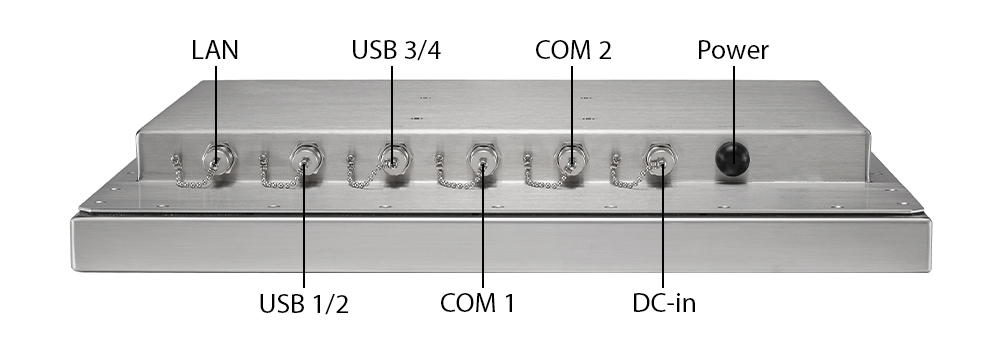 Inputs and outputs of Teguar's TS-5610-19 Stainless Steel Computer