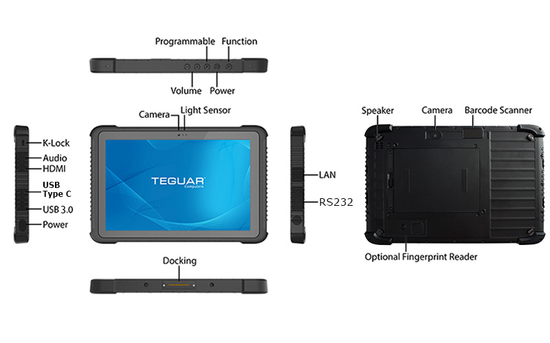 10" heavy duty tablet inputs and outputs labeled diagram