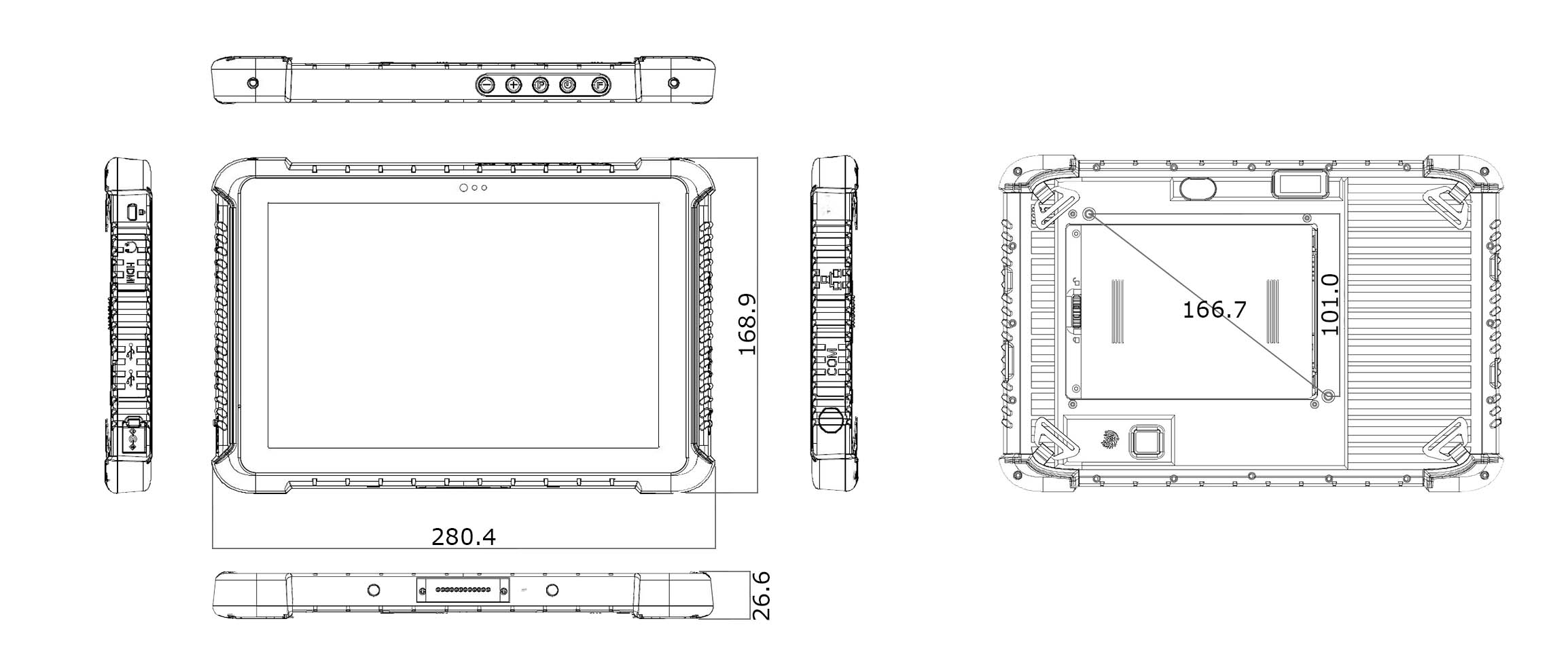 10" heavy duty tablet tech drawing