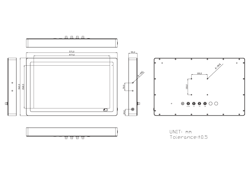 3D drawing of TEGUAR TS-5645-22 Stainless Steel HMI