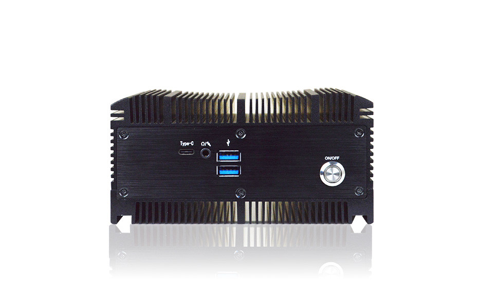 Fanless computer with heat sinks above and below
