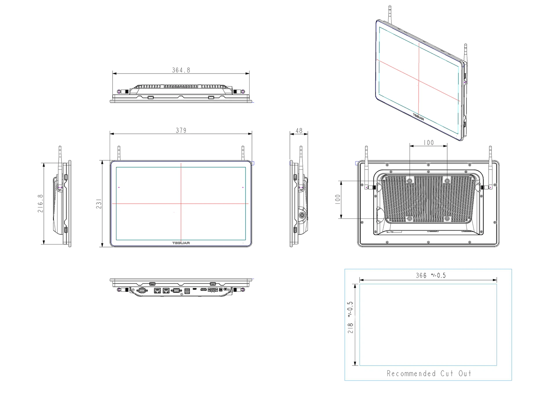Pinnacle Panel PC TP-4800-16 2D Drawing