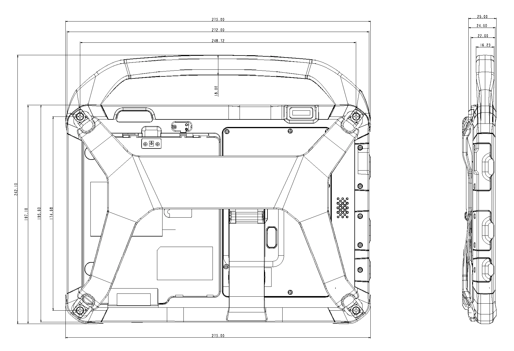 13 inch Prism Healthcare Tablet 2 dimensional drawing with measurements in millimeters