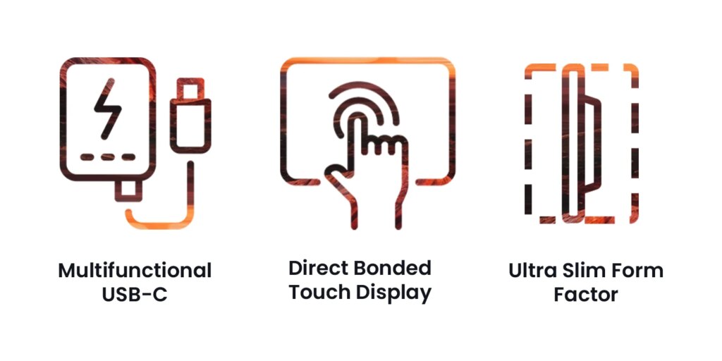 Multifunktionales USB-C, Direct Bonded Touch Display, ultraflacher Formfaktor