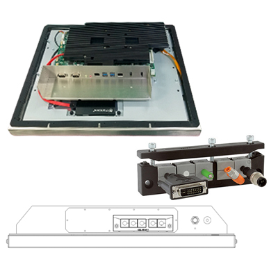 Fotos und Zeichnung einer Kabeldurchführungsplatte Computer