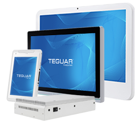 Four Teguar medical devices including a medical tablet, a medical box pc and two medical monitors