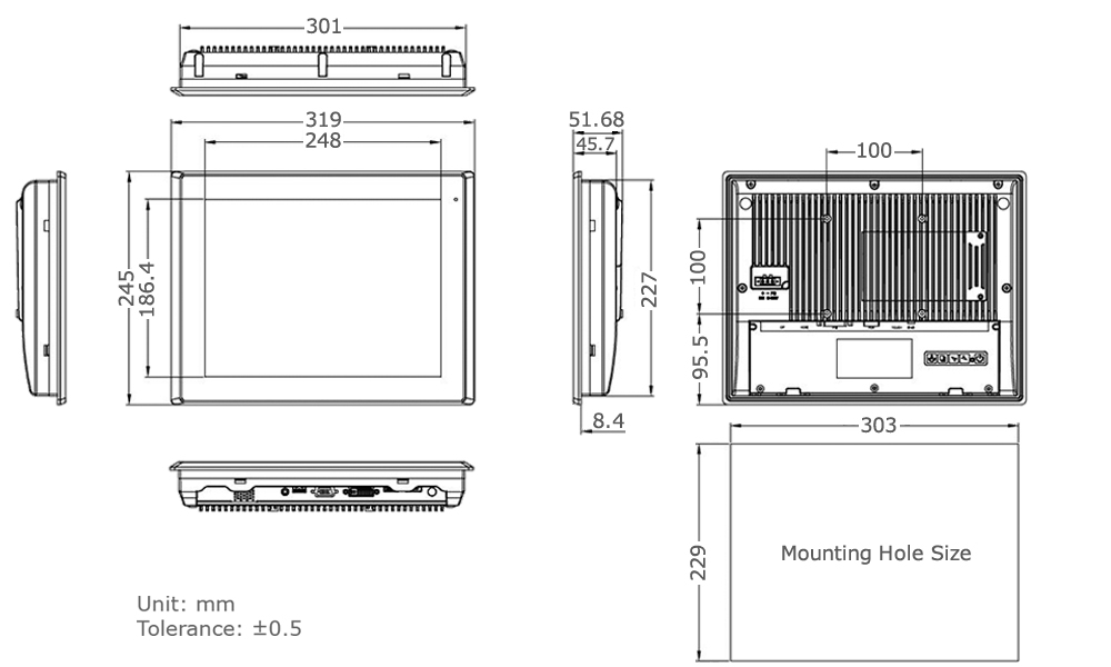 TD-45-12 Industrial Monitor Technical Drawing