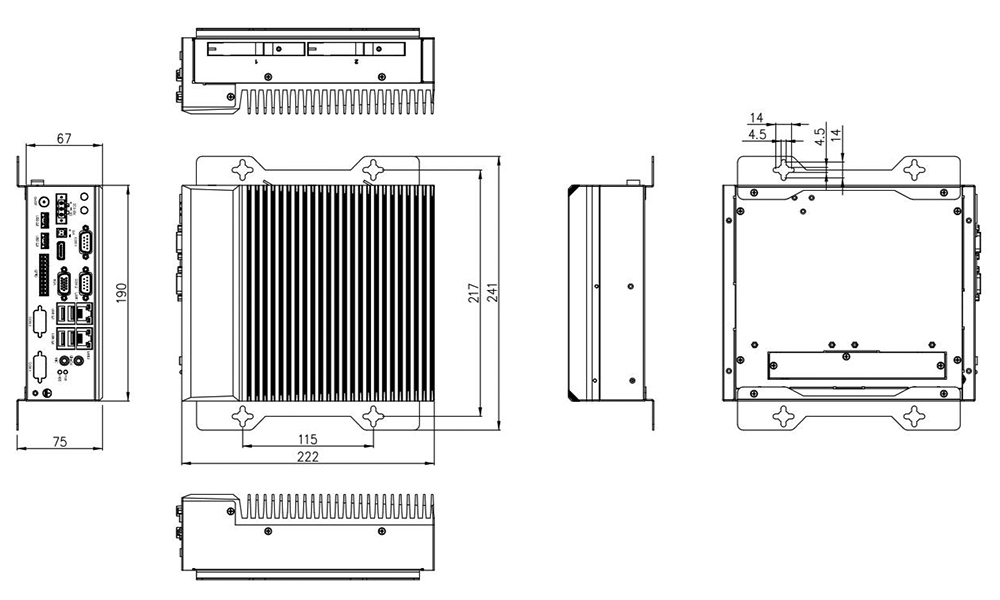 TB-5545-MVS Box PC Wall Mount Technical Drawing
