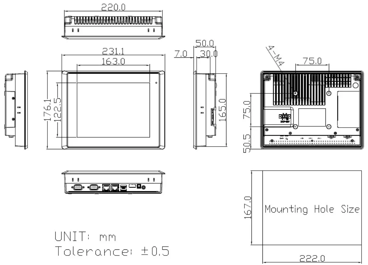 8" Fanless Industrial Technical Drawings
