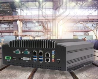 Teguar fanless box PC on display in a factory