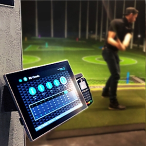 Touchscreen tablet used at a golf driving range