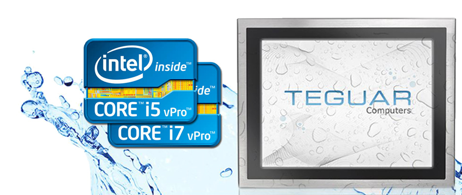 Two Intel CPU chips and a wet Teguar TS-3010 series waterproof monitor