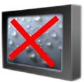 Computer monitor with water droplets and an X on the screen