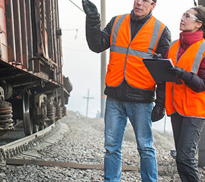 Two logistics coordinators using a rugged tablet to work