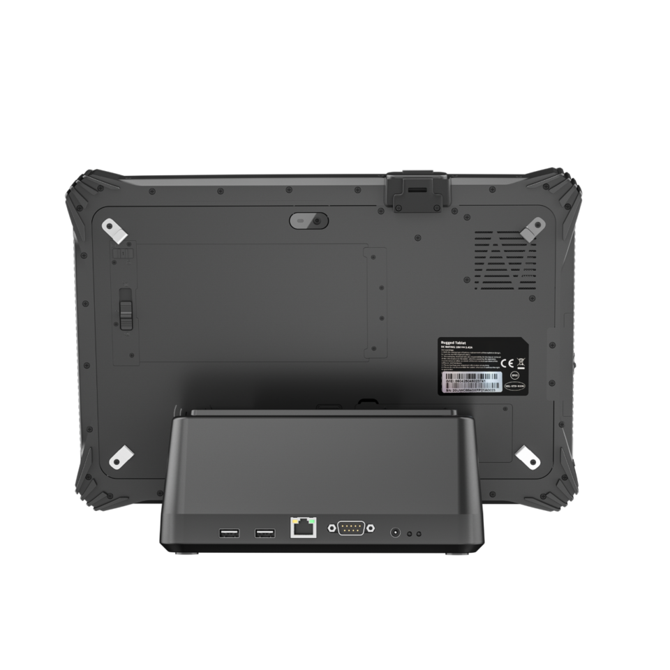 Back view of dock with a tablet currently docked