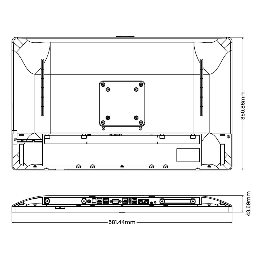 tech drawing of the fanless aio pc tp-5900-24