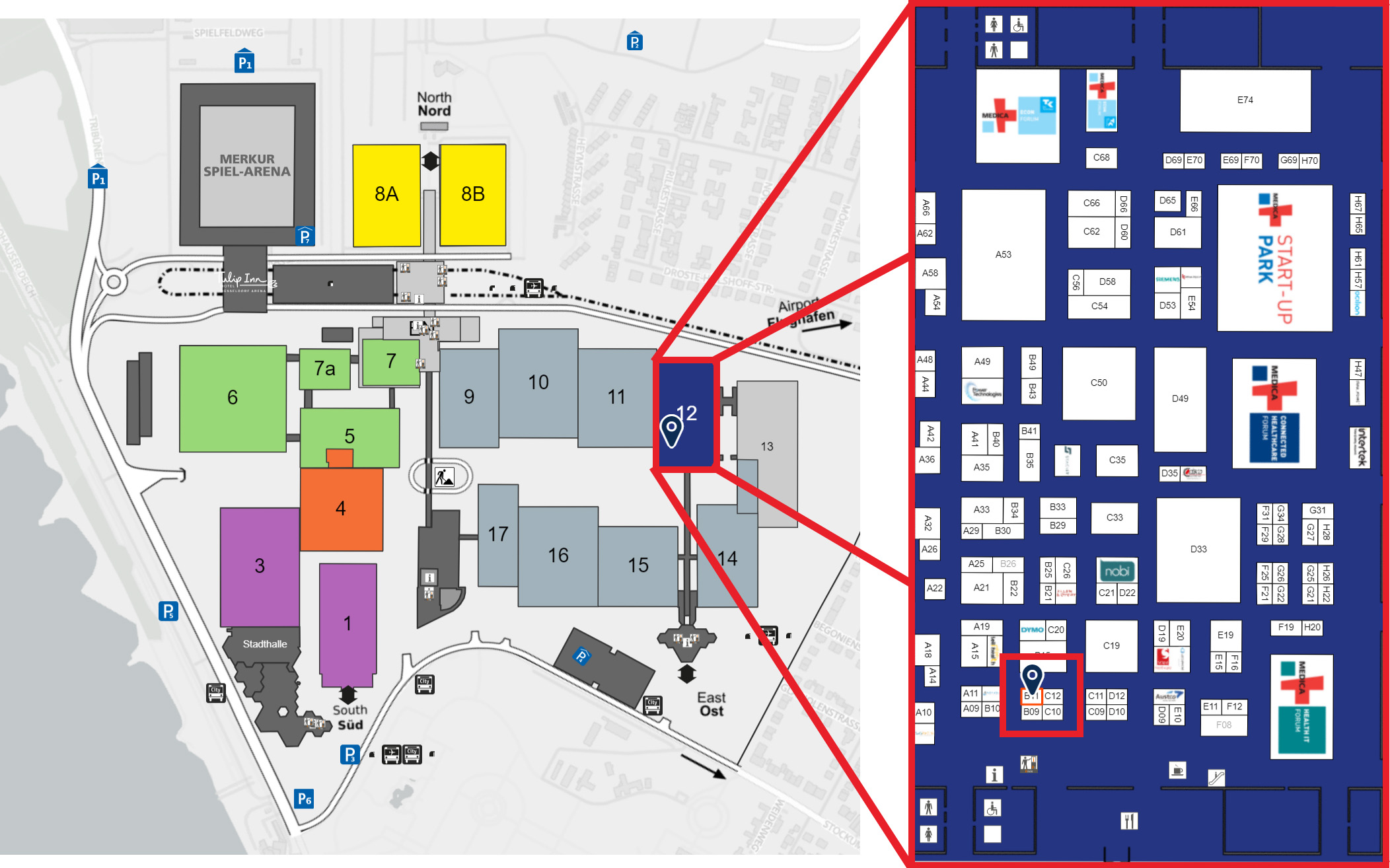 Map showing the exact location of TEGUAR's booth at MEDICA 2023