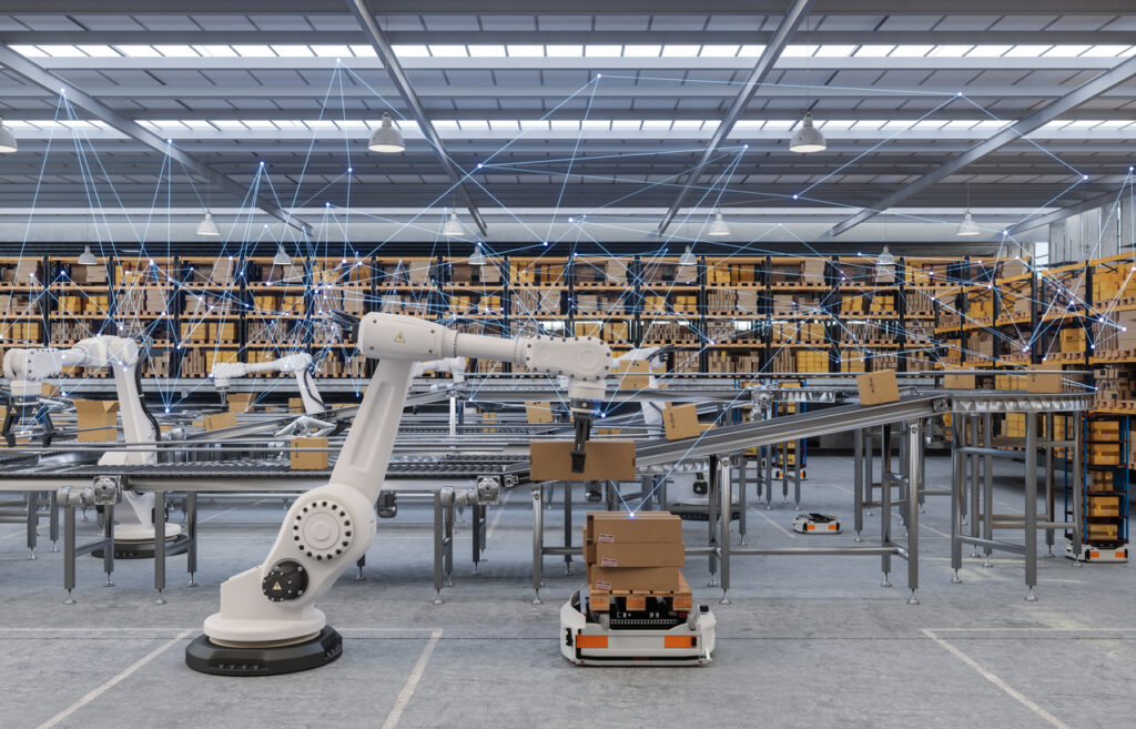 Robotic automation on an assembly line in a warehouse