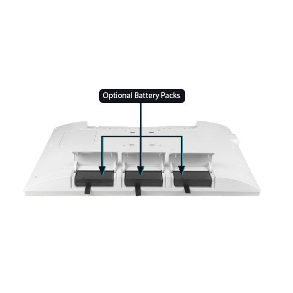 Labeled diagram indicating the portable medical display's optional battery packs.