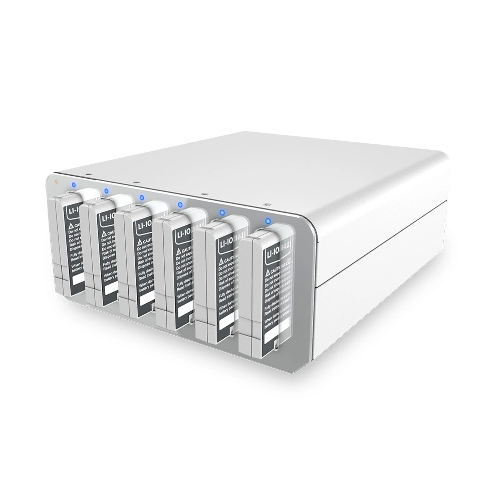 TME-7115 Battery Charger with all 6 bays holding batteries.