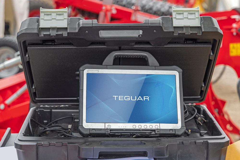 A rugged tablet in a tool box.