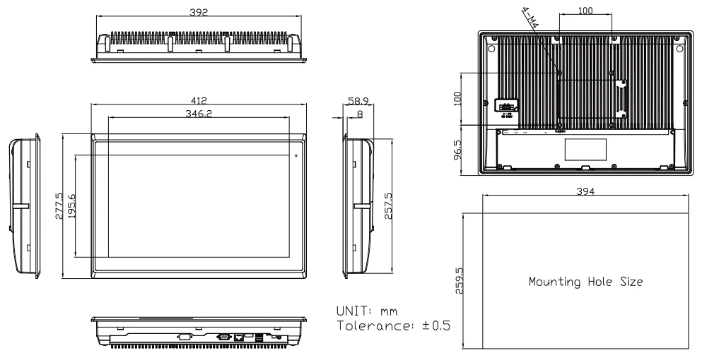 Touch Screen Panel TP-A945-16 Technical Drawing