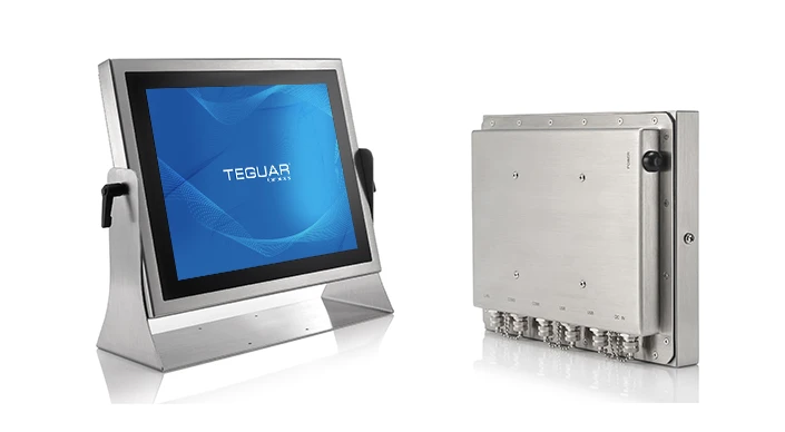 Front and back views of the Teguar TS-4010 stainless steel computer and mount