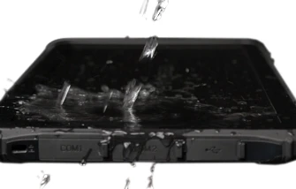 Water dripping onto a rugged tablet screen