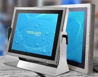 Two Teguar waterproof pc panels covered in water