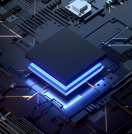 Backlit computer chip on a board