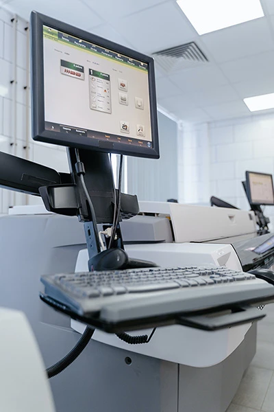 Medical EHR computer with keyboard in a medical facility